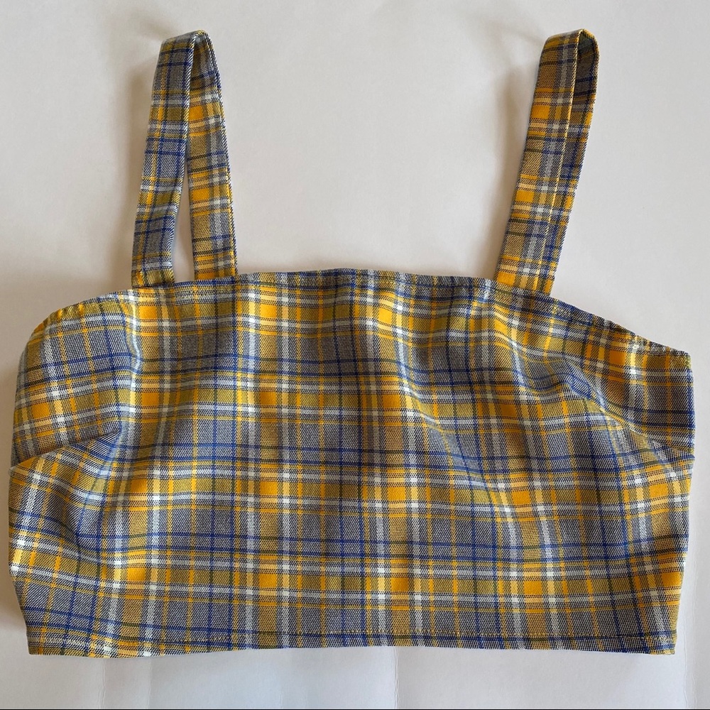 yellow and blue plaid crop top